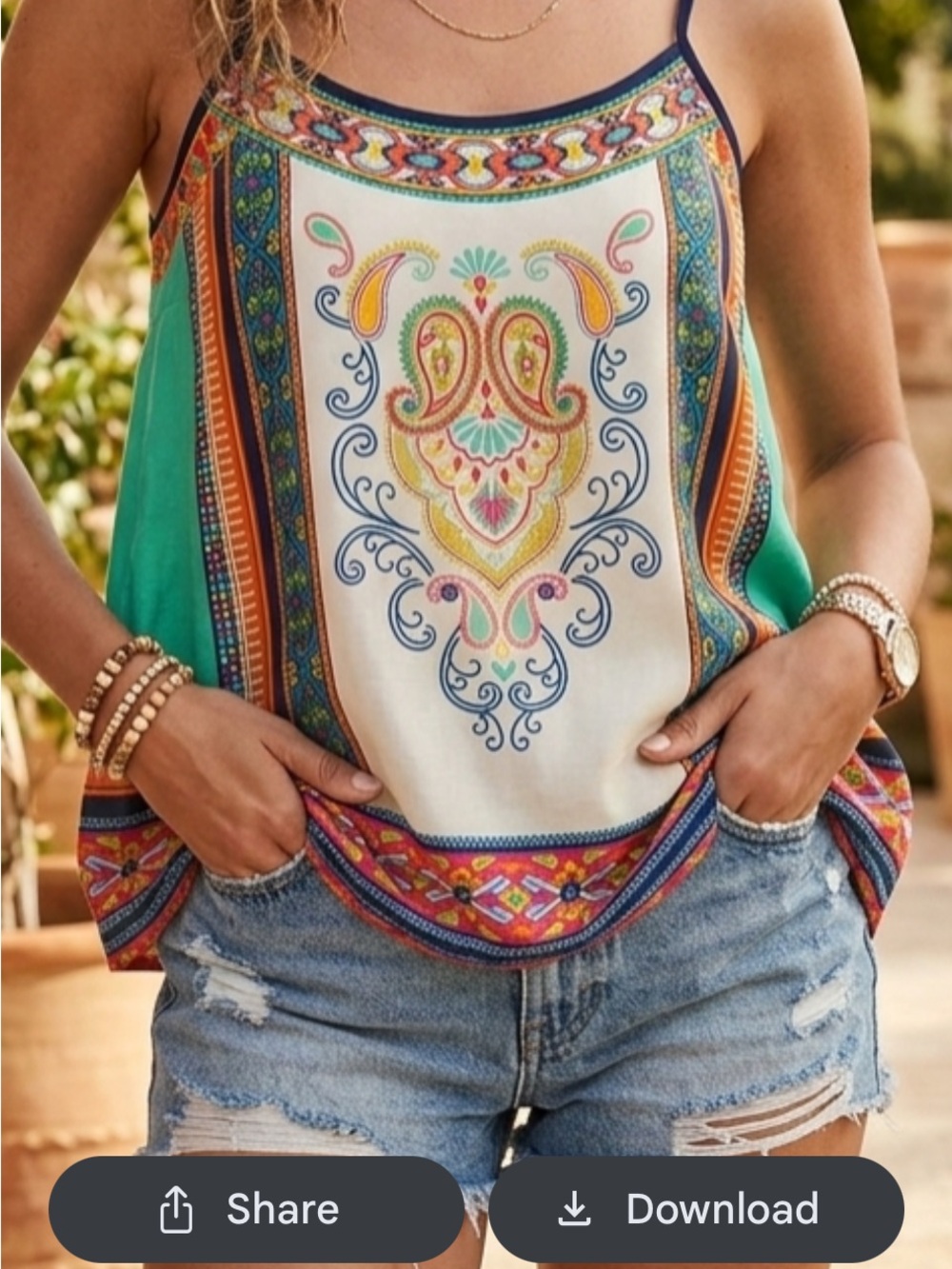 Flying Tomato Boho Euro Summer Festival Beach Paisley Spaghetti Strap Tank L
